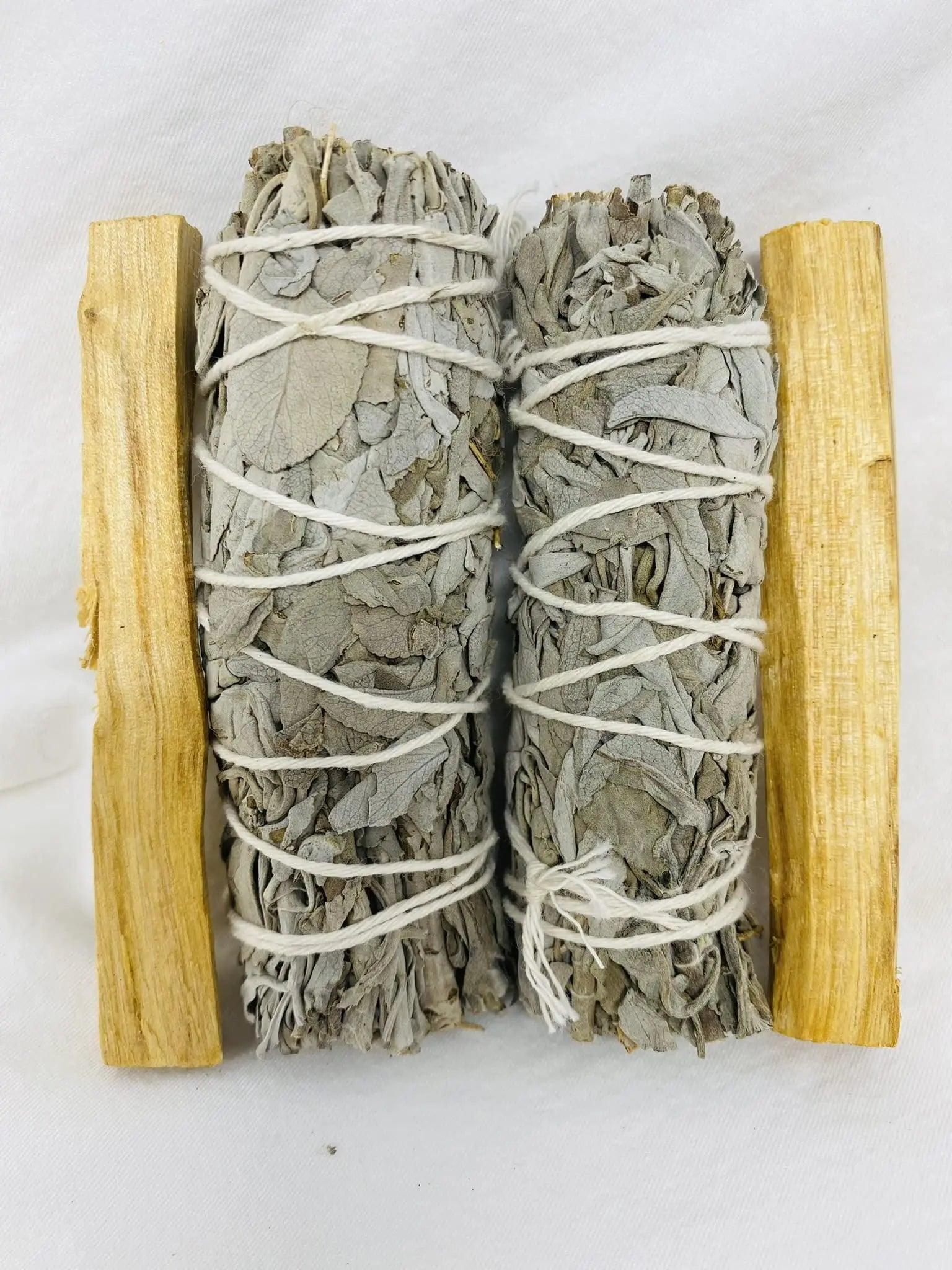 Palo Santo Wood & White Sage Smudge Torch – 15 Sticks Palo Santo + 5 Sage, Cleansing Negativity, Ecuador